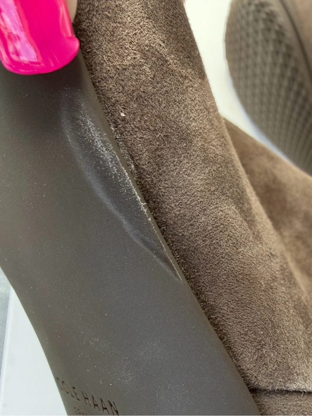 Cole Haan Grand.360 Suede Ankle Boots Taupe Sculptural Heel Pointed Toe Size 9B